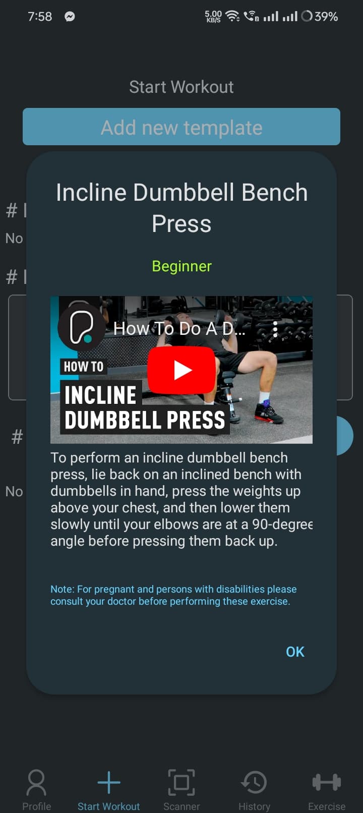 Workout Template Exercise Info