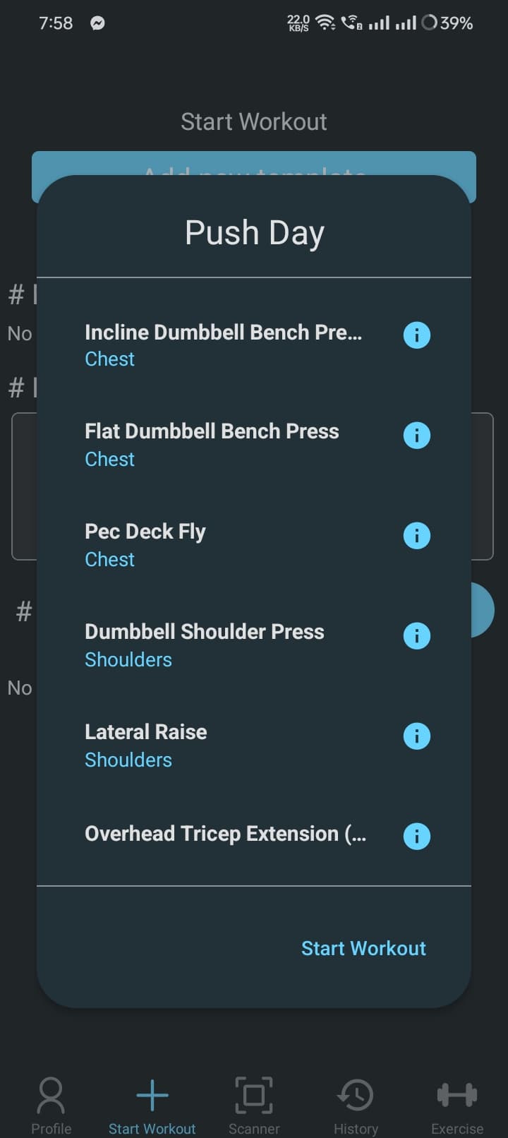 Workout Template View